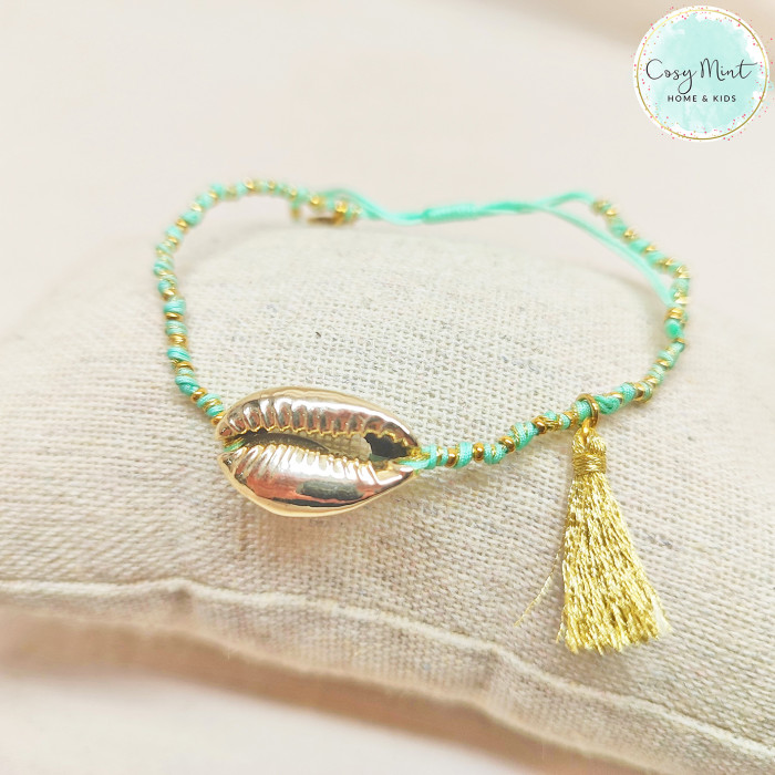 Bracelet fil cowrie vert menthe