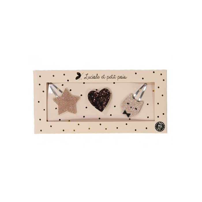 SET COFFRET BARRETTES ET BROCHE  étoile coeur chat