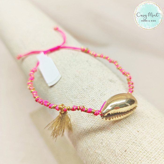 Bracelet fil cowrie corail fluo