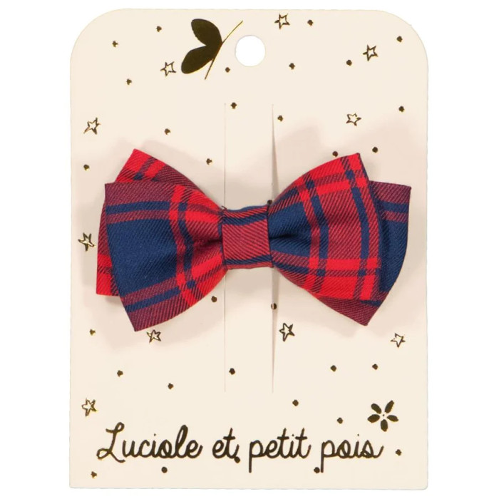 Barrette noeud double - Ecossais rouge