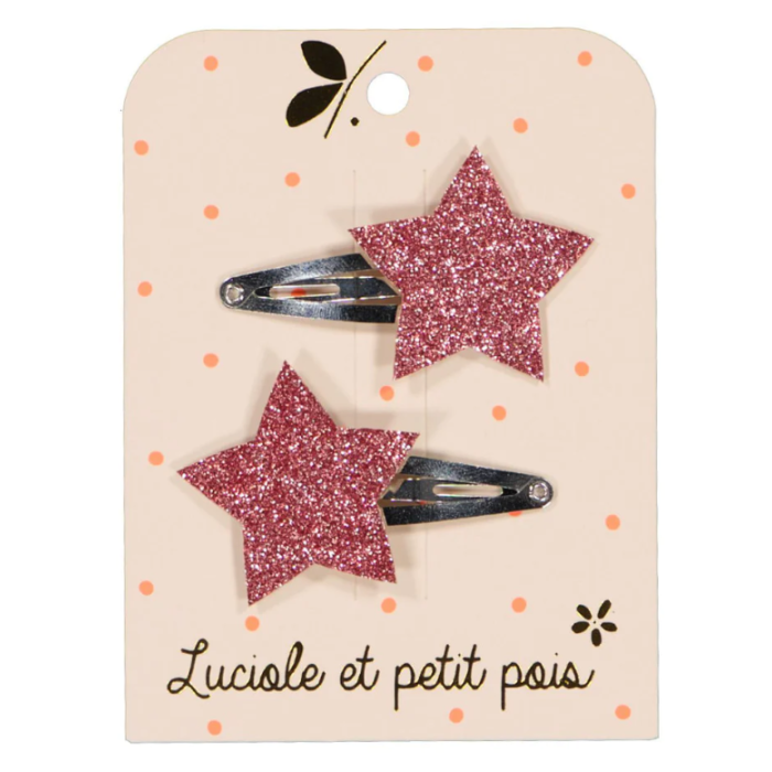 Barrettes étoiles - Glitter framboise (paire)