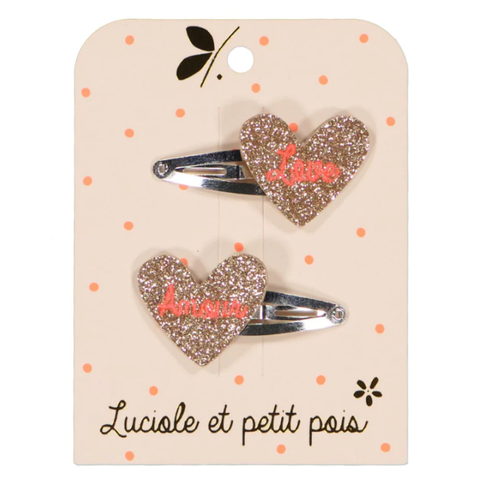 Barrette coeurs - Love (paire)